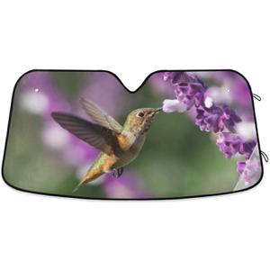 Hummingbird Purple Floral Car Windshield Sun Shade Bird Green Violet Eared Foldable UV Ray Sun Visor Protector Sunshade to Keep Your Vehicle Cool (55" x 27.6") (multi 21)
