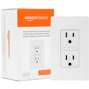 Amazon Basics Smart In-Wall Outlet, Works with Alexa Only, 15 Amps, 2.4 GHz Wi-Fi, No Hub Required, White