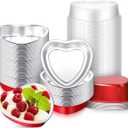 Yinkin 50 Set 9 oz Heart Shaped Aluminum Cake Pan with Lid Disposable Heart Foil Tin Pans Cupcake Liners Muffin Tins for Mother's Day Wedding Bridal Shower Baking Supplies (Red)