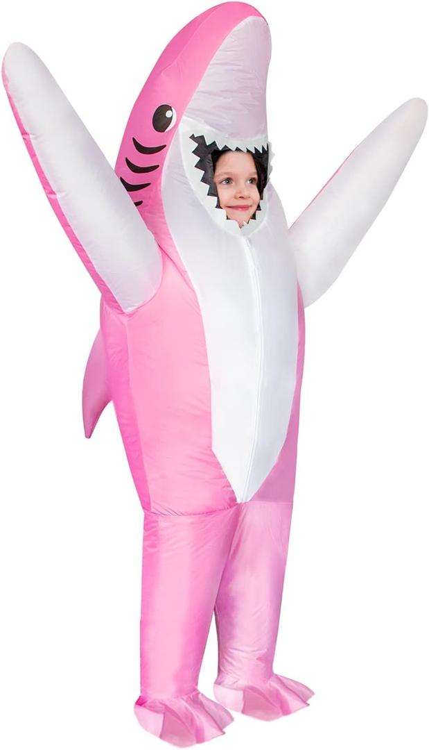 Inflatable Shark Costume Kids, Blow up Shark Costume for Kids Funny Costumes for Halloween Party Gift (Pink, 6-12 Yrs)