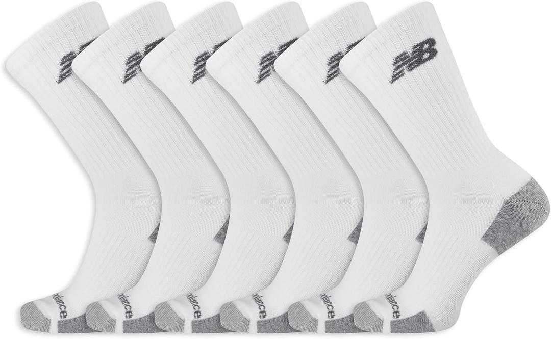 New Balance Unisex Adult Performance Recycled Crew Socks (6-Pack) (Medium, White)