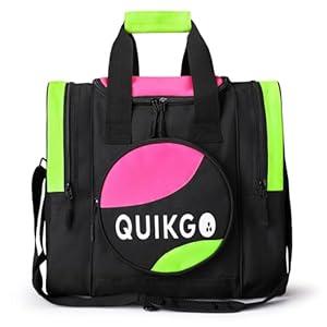 QUIKGO Bowling Bag for Single, Tote Bowling Bag with Padded Holder, Fits Shoes Up to Mens Size 14, Built-in Accessories Mesh Pocket