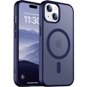 Designed for Magnetic iPhone 14 Case & iPhone 15 Case,[Compatible with MagSafe] [Military Grade Drop Protection] Slim Translucent Matte Shockproof with Anti-Fingerprint Phone Case 6.1"-Seablue