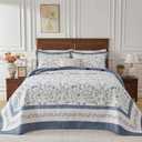 Oversized King Bedspread 120"x120" - 100% Cotton Lightweight All-Season Quilted Coverlet with Vine Floral Design - Elegant Farmhouse & Modern Bedding - California King Quilt Blue/White