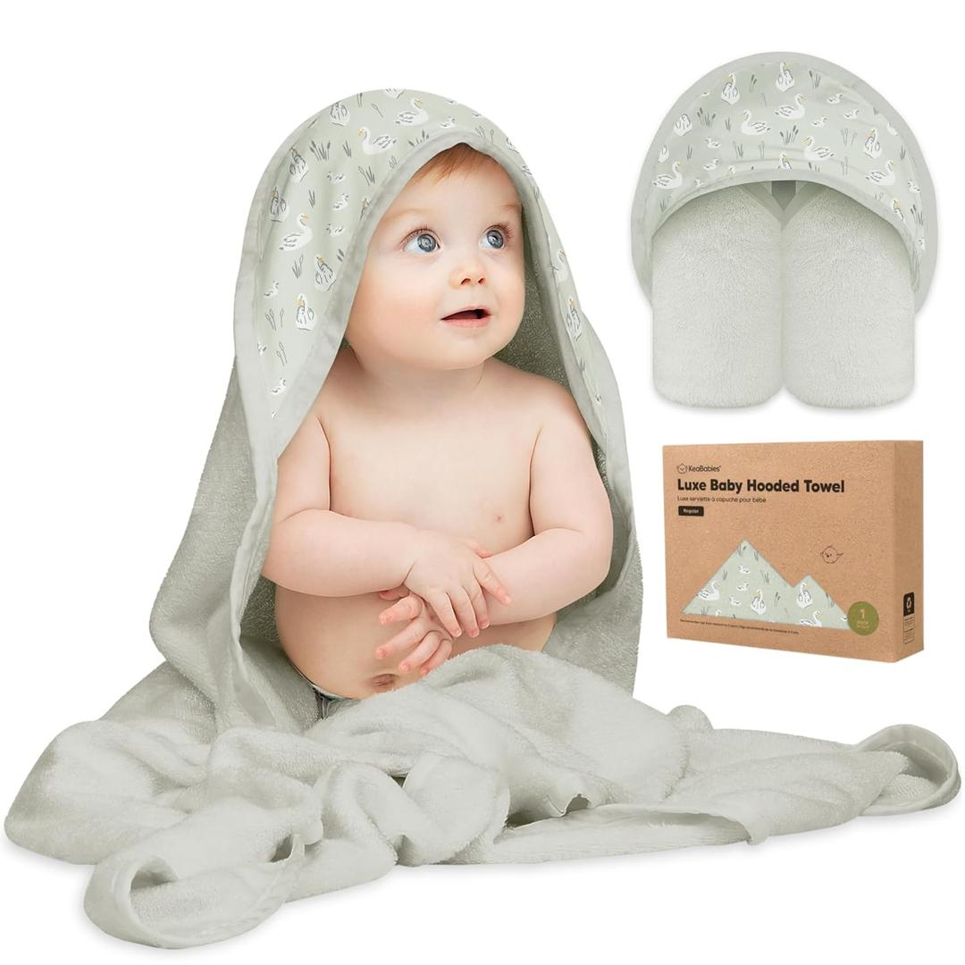 KeaBabies Hooded Baby Towel for Newborn - Viscose Derived from Bamboo Large Baby Bath Towels with Hood for Boys, Girls, Toddler, Extra Absorbent & Soft Newborn Bath Essentials (Serenity) (Regular 35x35)