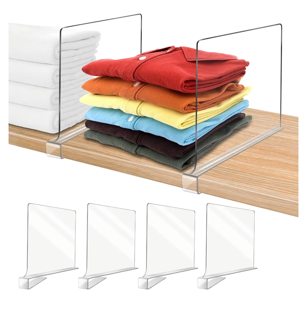Acrylic Shelf Dividers for Closet Organization 4PCS Closet Shelf Divider Closet Dividers for Shelves Shelf Organizer for Closet Shelf Organizer for Wood Closet Separator Clear
