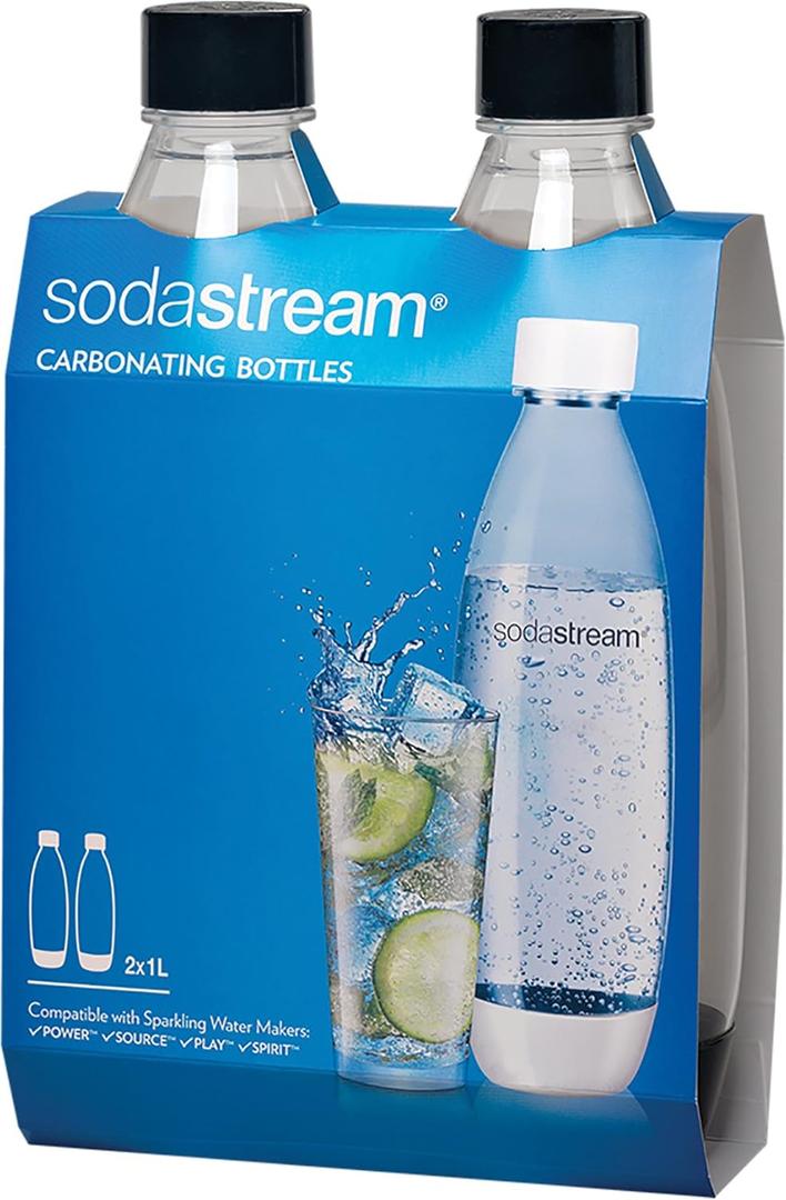 SodaStream Black 1L Slim Carbonating Bottles Twin Pack, Pack of 2