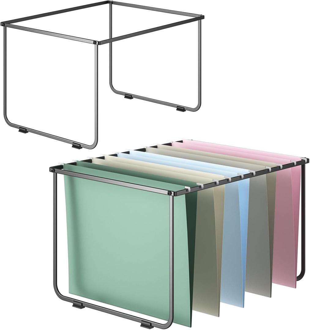 2 Sets Hanging File Folder Frame,Legal/Letter Size,15.2W 9.25H,Hanging Folders Holder for Desktop Organizer and Metal Rail in Filing Cabinet Drawer, Black