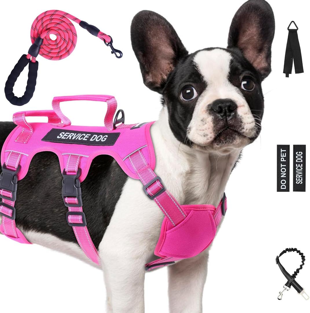 Escape Proof Dog Harness for Large Medium Sized Dogs Six Point Adjustable, Service Dog Vest Harness and Leash Set, No Pull Dogs Harnesses with Handle, Medium Dog Harnesses for Walking (Pink, M)