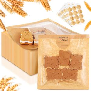 Outus 100 Pcs Cookie Packaging Bags with Seal, 5 x 6 Inch Bakery Pastry Bags with Window, Heat Sealable Grease Resistant Paper to Go Bake Sleeves for Gift Giving Donut Bread Sandwich (Brown)