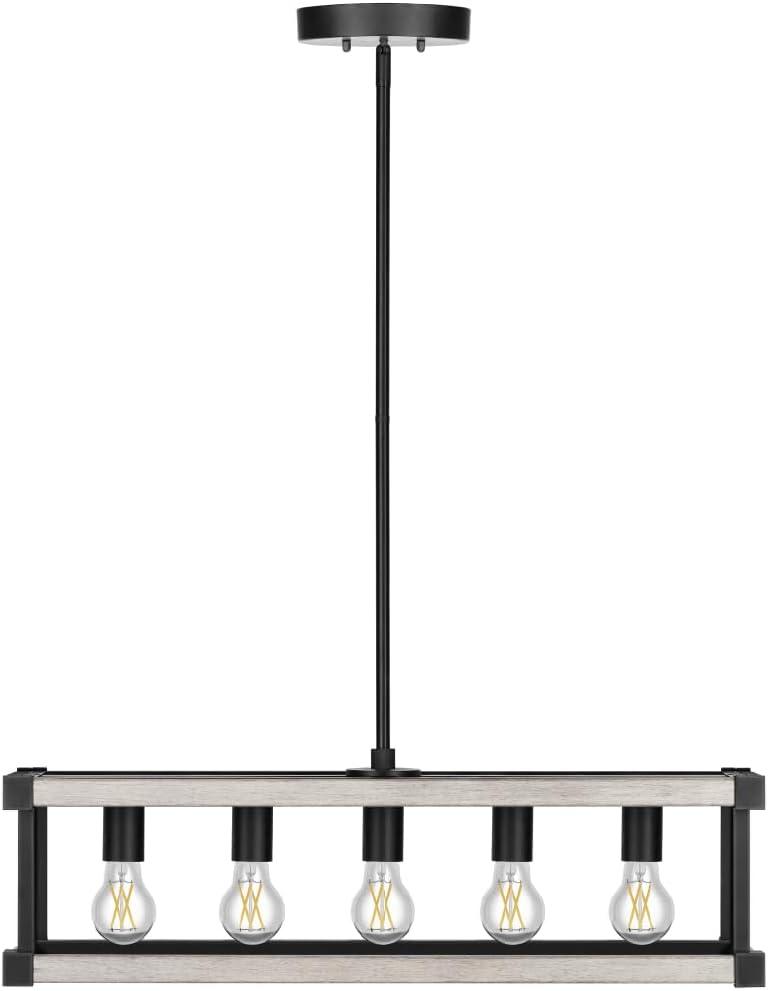 Sylvania 27" Island Pendant Light Fixture, 5-Bulb, Adjustable Height with Accessories Included, Hardwire, Faux Wood/Black Matte Finish - 1 Pack (63587)
