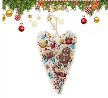 2pcs RIHUALS DIY Heart Shaped Hand Embroidered Christmas Ornament Kit, New Handmade Tree Decoration for Beginner, Embroidery Christmas Ornament Kits for Holiday Decorations Winter Decor(Style B)