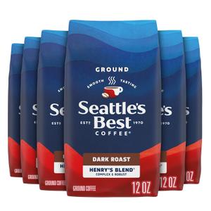 Seattle’s Best Coffee, Dark Roast Ground Coffee, Henry's Blend, 100% Arabica, 6 Bags (12 oz Each), BBD 03/06/2027