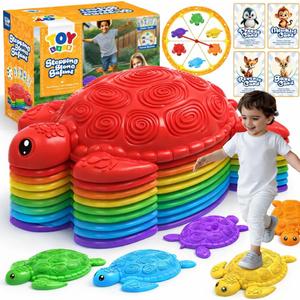 TOY Life 10 Pcs Turtle Balance Stepping Stone for Kids, Indoor Outside Toys for Kids Ages 4-8, Toddler Outdoor Toys, Stepping Stones Game, with Cards and Spinner, Small