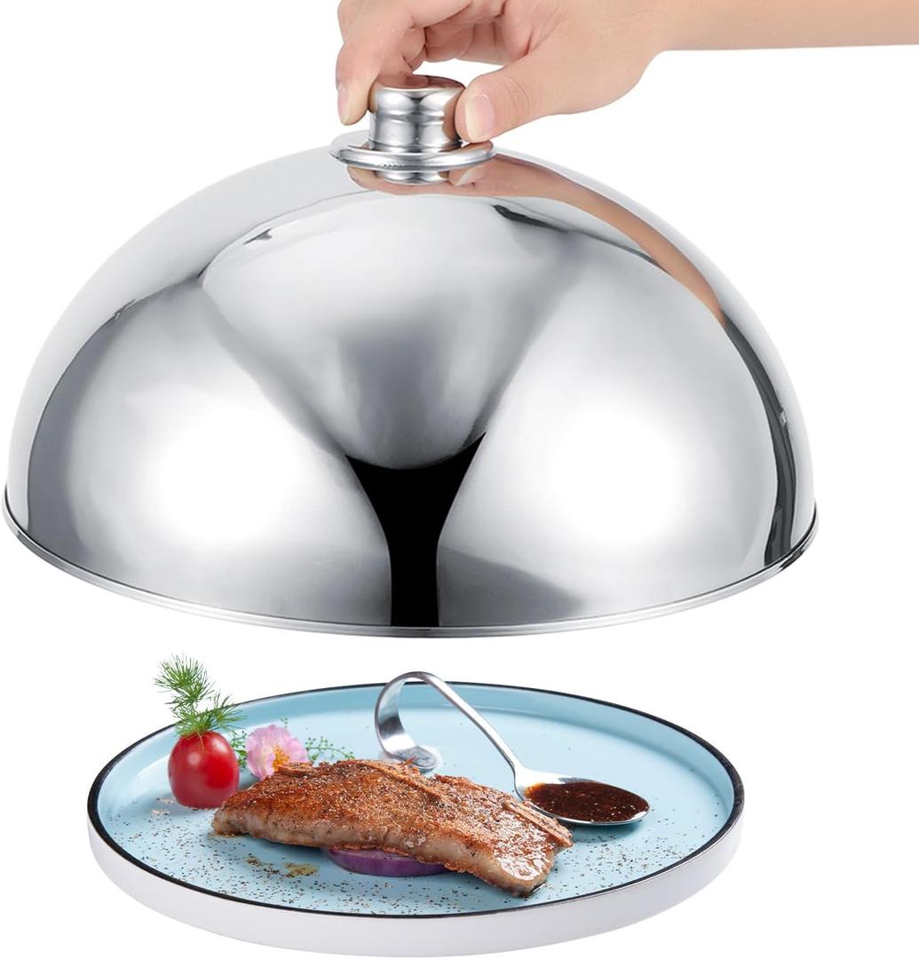 Stainless Steel Food Dome Cover, 12.5 inch Cloche Serving Dish Food Cover Round Basting Cover Cheese Melting Lid, Dessert Dish Dome for Hotel Restaurant Buffet Party Kitchen Barbecue (12.5 inch)