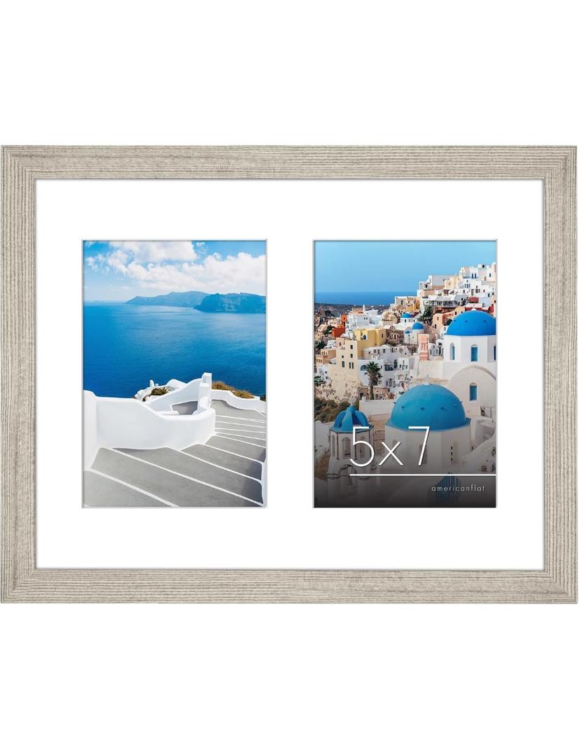 Americanflat 5x7 Double Picture Frame with Shatter-Resistant Glass - Fits Two 5x7 Photos or Use as One 11x14 Picture Frame - Signature Collection - Collage Frames for Wall Display - Driftwood
