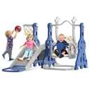 BIERUM 4 in 1 Toddler Slide and Swing Set, Baby Slide for Toddlers Age 1-2, with Basketball Hoop, Indoor Outdoor Toddler Playset Blue