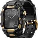 ULTIMAL Rugged Case with Band for Apple Watch 46mm,Compatible with Apple Watch Series 11/10, Military Grade Shockproof Bumper Cover for iWatch Tactical Band Men (46mm,Gold)