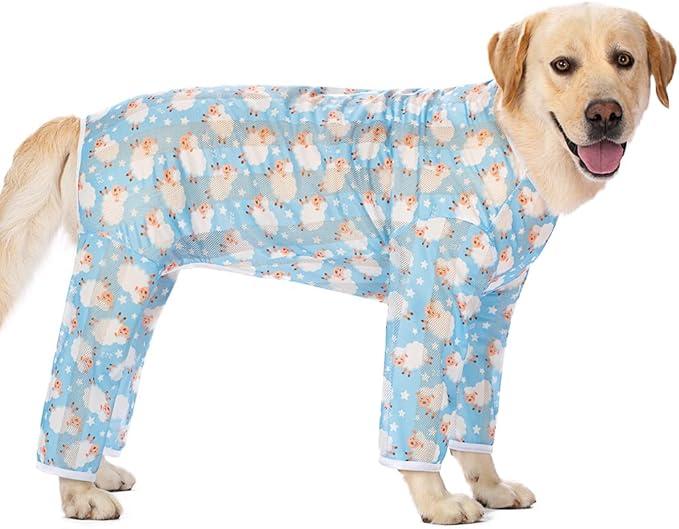 Dog Jumpsuit Prevent Shedding Hair Dog Onesie Surgery Recovery Suit Anti Licking Breathable Mesh Pet's Bodysuit, Pajamas for Big Dogs for Large After Surgery Summer(GTX02-blue Sheep-#28) (#26(16.5-28lb))