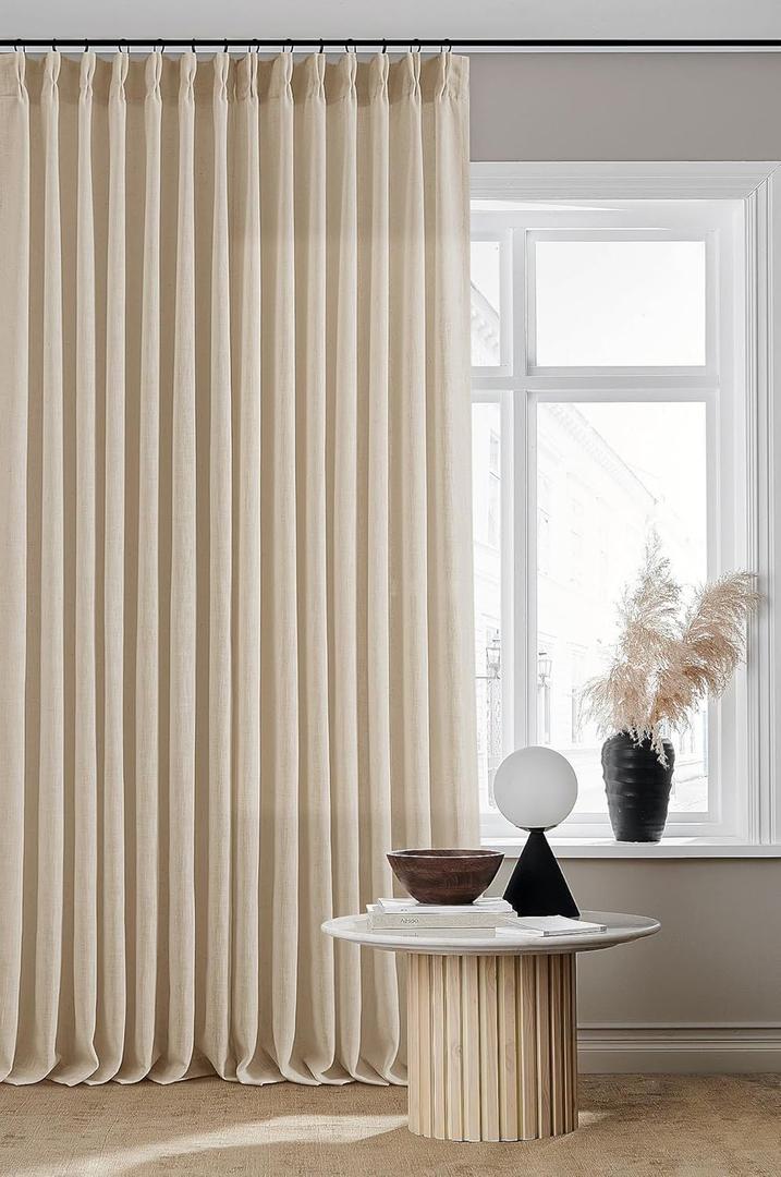 Beige Flax Linen Curtains 96 Inches Long for Living Room Dining 2 Panels Burlap Textured Pinch Pleated Drapes Hooks Farmhouse Neutral Light Filter Semi Sheer Tan Sand 96 Inch Curtain for Bedroom, 40"W x 96"L 