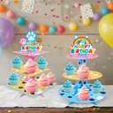 3-Tier Cartoon Blue Dog Cupcake Stand, 2 Sets Cardboard Cake Stands, Dessert Tower Holder, Cartoon-Themed Birthday Decoration, Baby Shower Party Supplies