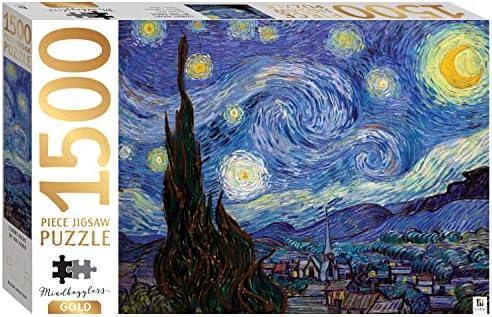 Mindbogglers Gold 1500-Piece Jigsaw Puzzle: Starry Night by Van Gogh - Jigsaws for Adults - Deluxe Jigsaw Puzzles - 33x26in - Intricate Puzzles - Advanced Jigsaws - Hobbies - Gold Foil Jigsaw Puzzles