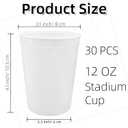 30 Pack Stadium Cups, 12 oz Plastic Tumblers, Reusable Party Cups, White