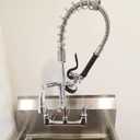 Commercial Faucet with Sprayer 21" Height 8" Center Wall Mount Kitchen Sink Faucet Brass Constructed Polished Chrome Pre-Rinse Device with Spring and 8" Add-on Spout