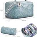 BOYATU Travel Makeup Bags Cosmetic Organizer Bag: 3 Pcs Set Large Capacity Floral Make up Bag with Compartments - Waterproof Leather Toiletry Bags with Handle for Women (01-Light Blue)