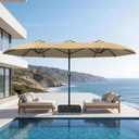 Suteck 15FT Patio Umbrella with Base Included - Double-Sided Outdoor Large Umbrella with & Crank Handle, UV & Fade Resistant Canopy for Poolside, Backyard, Deck and Market (Beige - with Base)