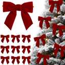 24 Pcs Red Small Velvet Bows Ornaments for Christmas Tree, Vintage Cute Velvet Bows Home Decor for Tree Mantle Wreath Gift Wrapping Crafts, 0.98 W/3.14 * 3.14 inch