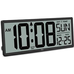 WallarGe 14.5'' Large Digital Wall Clock Battery Operated with Jumbo Numbers, Temperature and Date - Easy to Read and Set, Auto DST