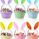 Yerliker 6 Pcs Easter Baskets with 6 Pcs Ear Headbands Set Woven Bamboo Baskets with Handle Rustic Round Storage Bulk for Candy Gift Shower Wedding Favor Decor Supplies