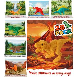 Swooflia 28 Pack Dinosaur Erasers Valentines Day Cards for Kids School Classroom Gifts-Mini Dinosaur, Valentine Exchange Stationery Gift Set for Kindergarten, 1st Grade Class