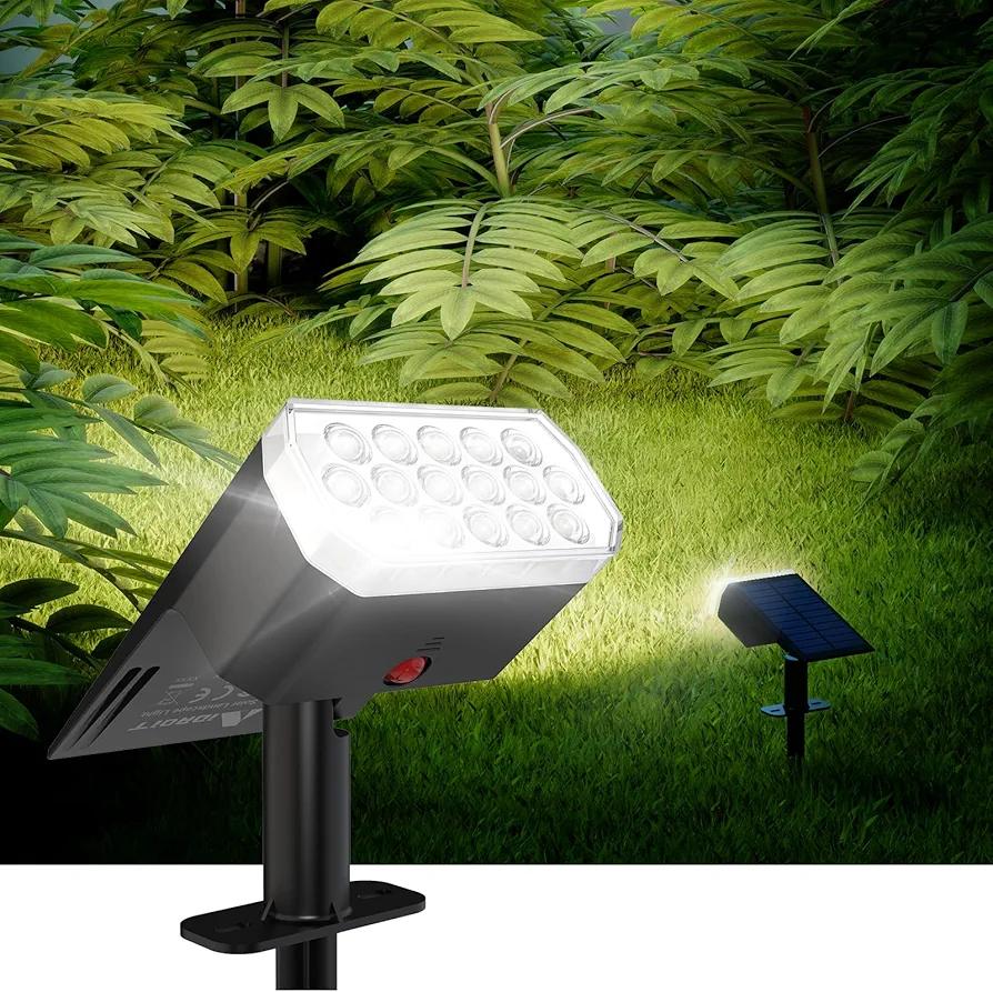 AIDROIT Solar Spot Lights Outdoor Waterproof, 16 LED High Brightness Solar Lights Outdoor, 6 Pack 2-in-1 Landscape Lighting for Yard Garden, 1800mAh Cool White, 3 Modes Solar Lights IP65