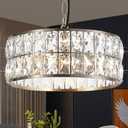 Salaiwei 12” 3-Light Modern Crystal Chandeliers Nickel Dinning Room Light Fixture, Round Pendant Light Kitchen Island Chandelier, Flush Mount Ceiling Light for Living Room Entryway Bedroom Foyer