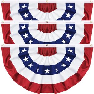 3 Pack Large Size 3 X 6 FT American Bunting Flag, 4th of July Decorations USA Pleated Fan Flag Patriotic Half Fan Banner Flags 100% polyester Fourth of July Independence Day Memorial Day Outdoor Decor