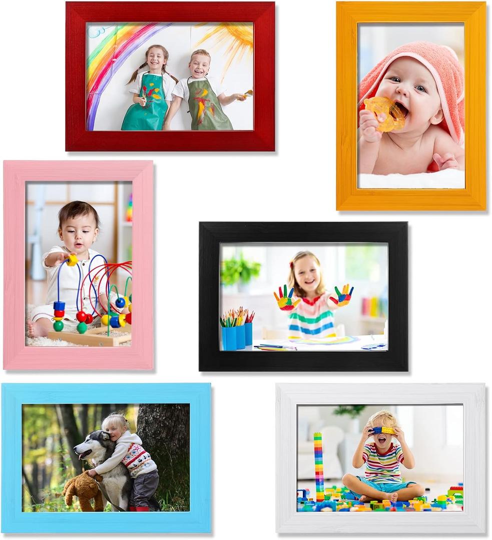 Namalu 4 x 6 Picture Frames Set of 6, Colorful Rustic Retro Photo Frame Bulk with Hd Acrylic Wood Photo Frames, Wall Mount and Tabletop Display Family Friends Wedding Gift