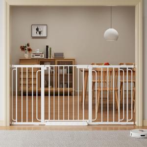 Extra Wide Baby Gate with Door 53.4-62 Inch Pressure Mounted, Auto Close Child Baby Gates for Doorways No Drill, Walk Through Dog Gate Indoor for The House, White