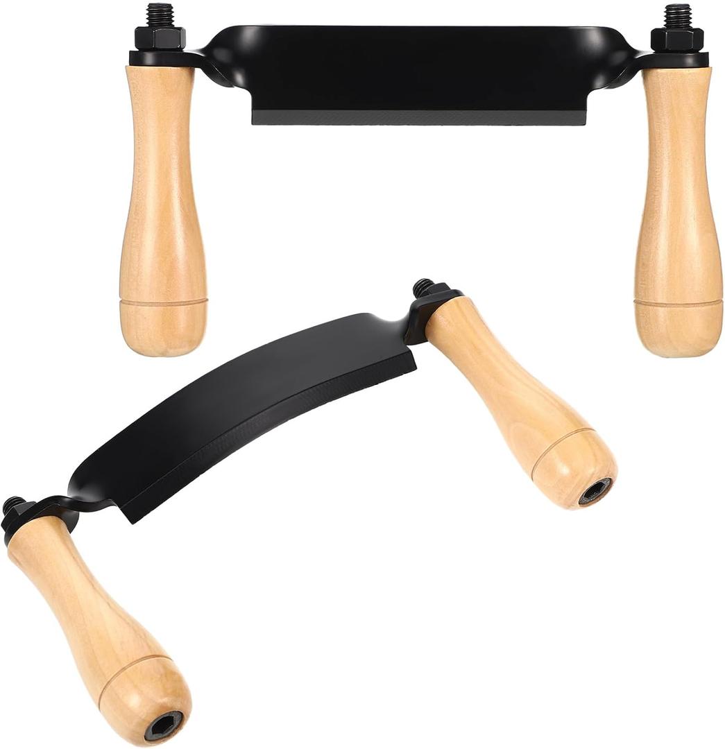 WILLBOND 2 Pcs Draw Shave Knife Set Draw Shave Knife Straight and Curved Woodworking Debarking Hand Tool Wood Razor Shaving Wood Barking Tool for Men(8 Inch,Straight, Curved)