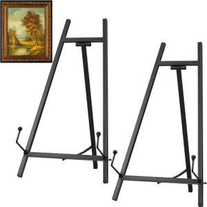 Leinuosen 2 Pcs Modern Metal Tripod Plate Stand 16.5 H x 8.7 W x 4.3 D Table Top Easel Art Holder Easel for Wedding Display Picture Plate Platter Book Photo, Back 