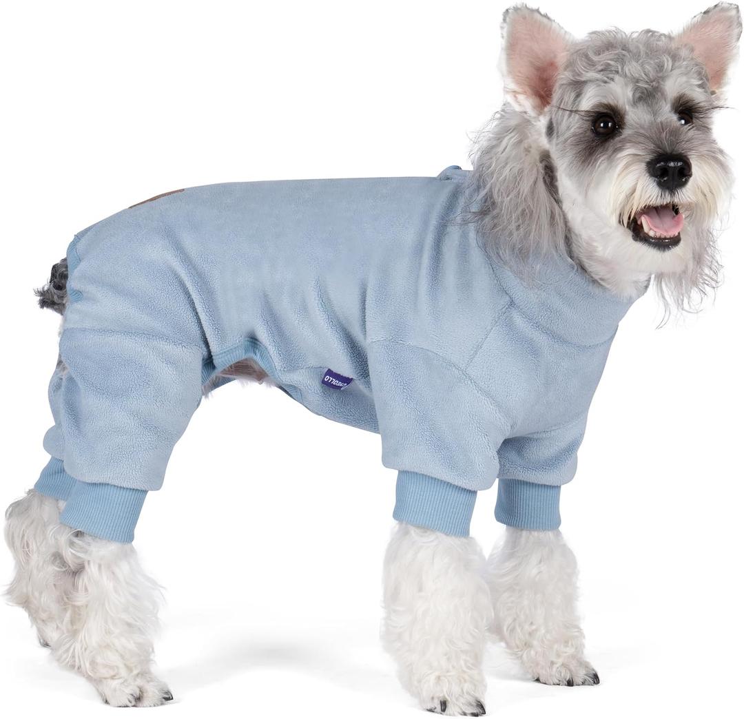 cyeollo Dog Pajamas Medium, Stretchable Fleece Pet Onesie Coat for Small Dogs Pjs Warm Doggie Jumpsuit Soft Cold Weather Dog Clothes Outfits, Light Blue M (Medium (chest Girth: 15"-18"))