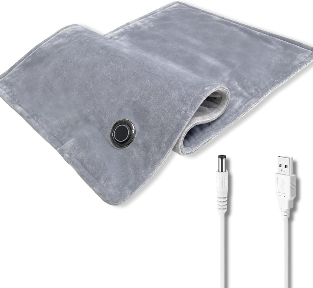 Portable USB Heating Pad for Back, Shoulder, and Neck Pain Relief, Car Travel Heating pad, Peroid Cramps Electric Outdoor Heating Pad 12''x24'' (Gray)