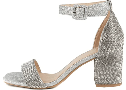 SODA CRETE RHINESTONE BLOCK HEEL ANKLE STRAP PROM SANDALS, Women's 7.5