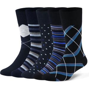 5 Pairs Diabetic Socks for Men,Viscose from Bamboo Non Binding Top Crew Dress Socks for Edema,Sensitive Feet (Large, 5pairs(mixed Pattern))