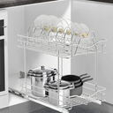 FULGENTE Pull Out Cabinet Pots and Pans Organizer 11" W x 18" D 2 Tier Wire Basket for Lid Cookware Drawer Slide Out Kitchen Cupboard Organization Shelves Shelf for Pantry Roll Out Storage, Chrome