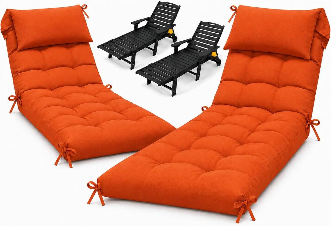 2 Pack 76 x 22 x 4.7" Waterproof Chaise Lounge Chair Cushion Outdoor 6#77