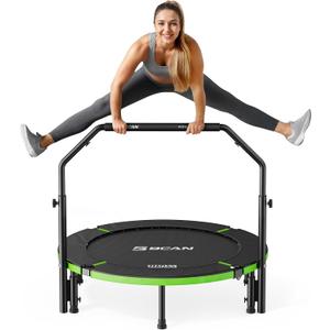 BCAN SP3 40" Foldable Mini Trampoline, Rebounder Trampoline for Adults, U/T Adjustable Foam Handle, Exercise Rebounder for Adults Indoor/Garden Workout, Max Load 330lbs/440lbs-40T-Green