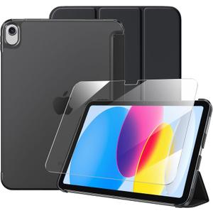 Mastten for iPad (A16) 11th Generation Case 11 Inch 2025 with Screen Protector, iPad 10th Generation Case 10.9 Inch 2022 Cute Slim Hard Translucent Back Full Protective Trifold Stand Cover, Black