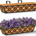 24 Inch Railing Planter Box with Coco Liner, Adjustable Metal Hanging Planter, Window Box for Balcony Deck Fence, Outdoor Flower Box Black, 2 Pack